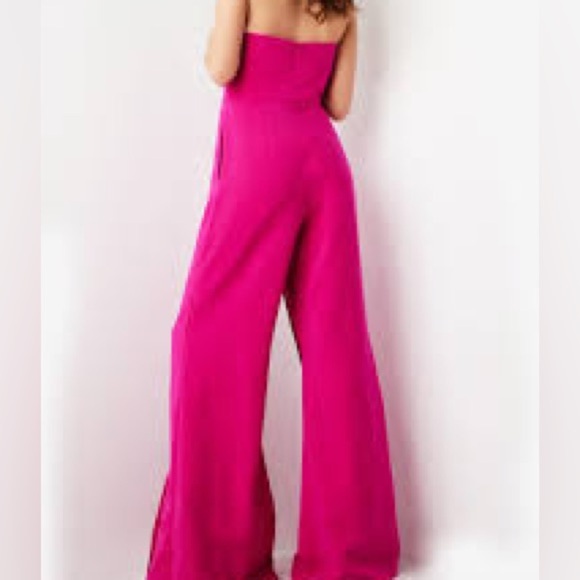 Lucy Paris,Striking Natalie Strapless Fuchsia Wide-Leg Jumpsuit EUC Size Medium - Picture 5 of 5